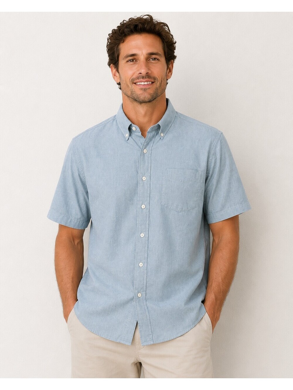 MUJI Men’s Large Light Blue Oxford Short Sleeve Button Down Shirt 100% Cotton L